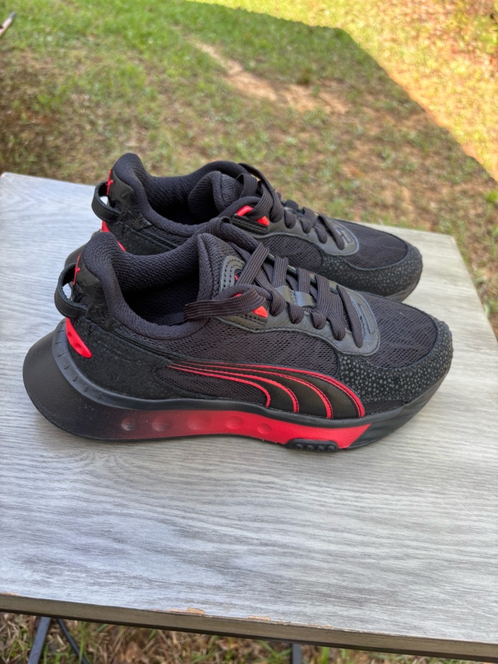 PUMA Black with Red Accent  GS